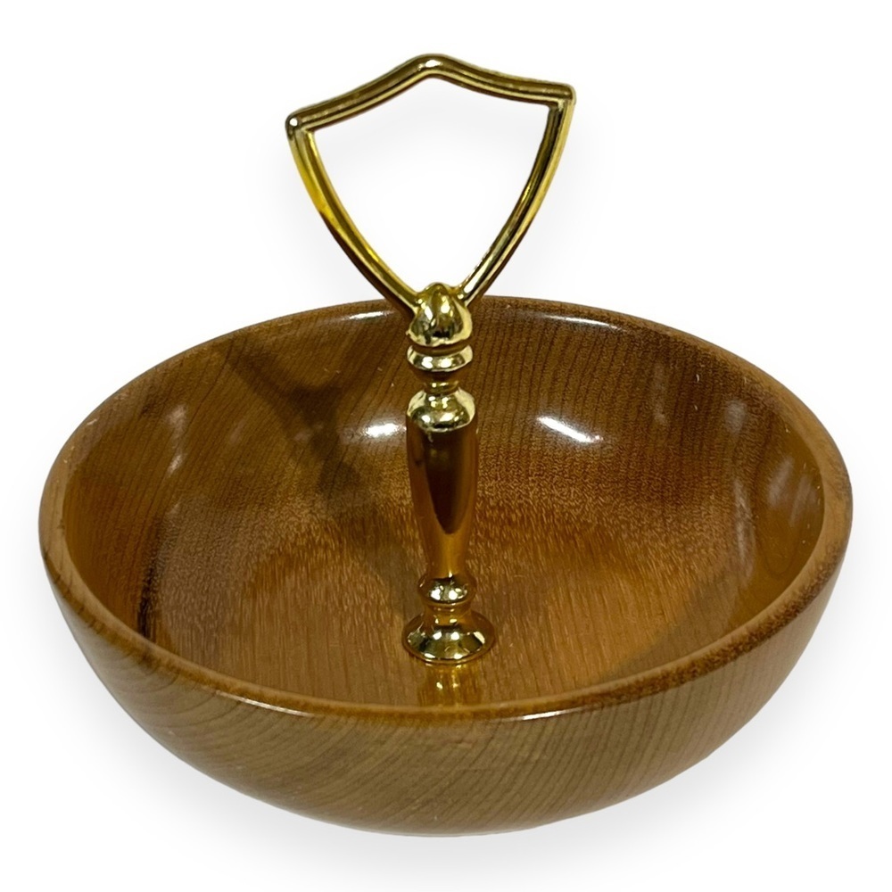 Vtg Oregon Myrtlewood Candy Dish Nut Bowl with Handle 6" Diameter Table‎ Decor